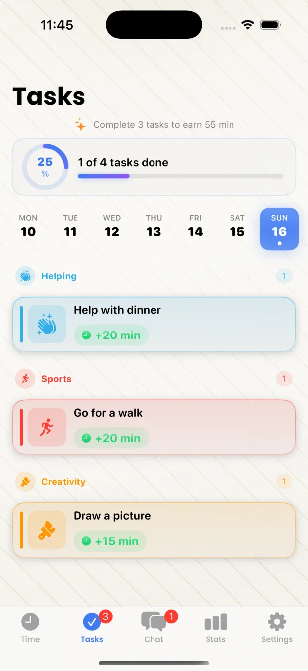 Task list screen